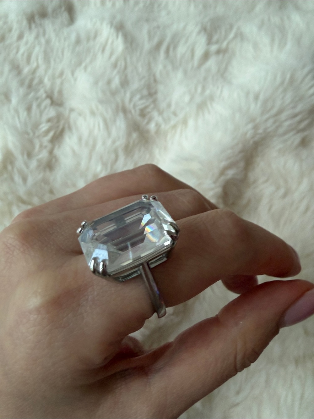 Silver-Tone Clear Emerald-Cut Statement Ring - Women Jewelry size 9